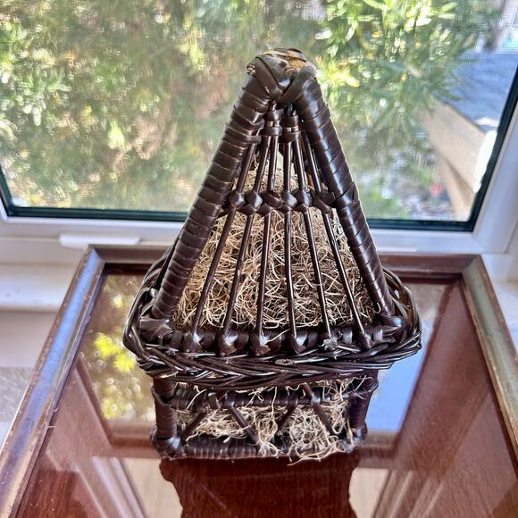 Vintage Wicker Birdhouse with Moss Fill – Hinged Opening – 11” Tall - Picture 12 of 15